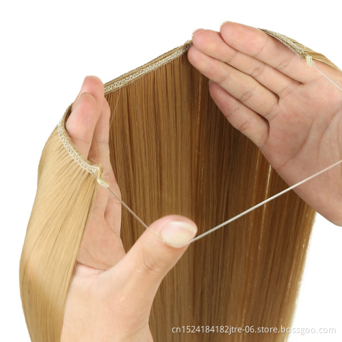 20 inch Invisible Wire No Clip One Piece Hair Extensions Secret Fish Line Hairpieces Silky Straight natural Synthetic